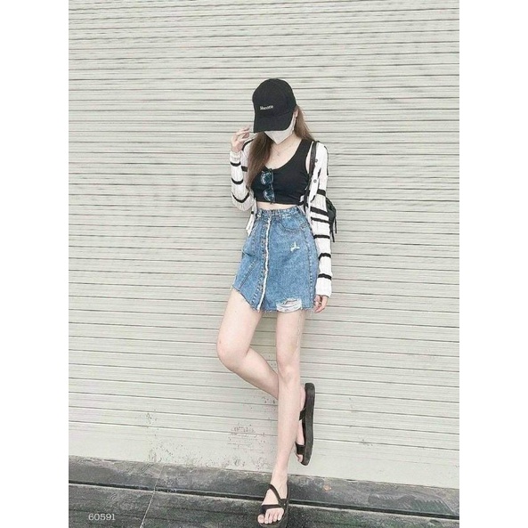 VÁY QUẦN JEAN COTTON  NÚT KIỂU