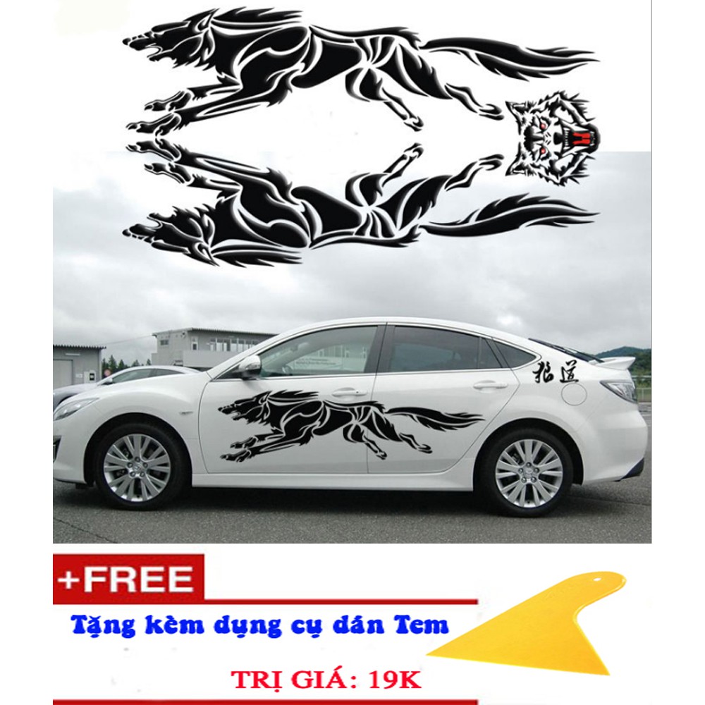 Bộ Tem Dán Sườn Xe Hình Sói Cá Tính Mạnh Mẽ D-218 (Đen)