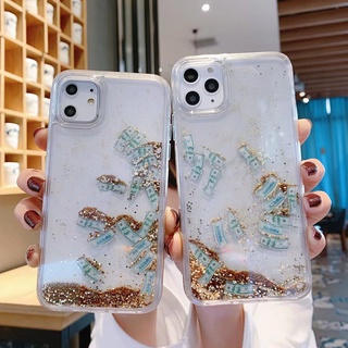 IPhone 13 12 11 Pro MAX Đô la Mỹ Lấp Lánh Chất Lỏng Bling Quicksand Khung Mềm Ốp điện thoại Cứng