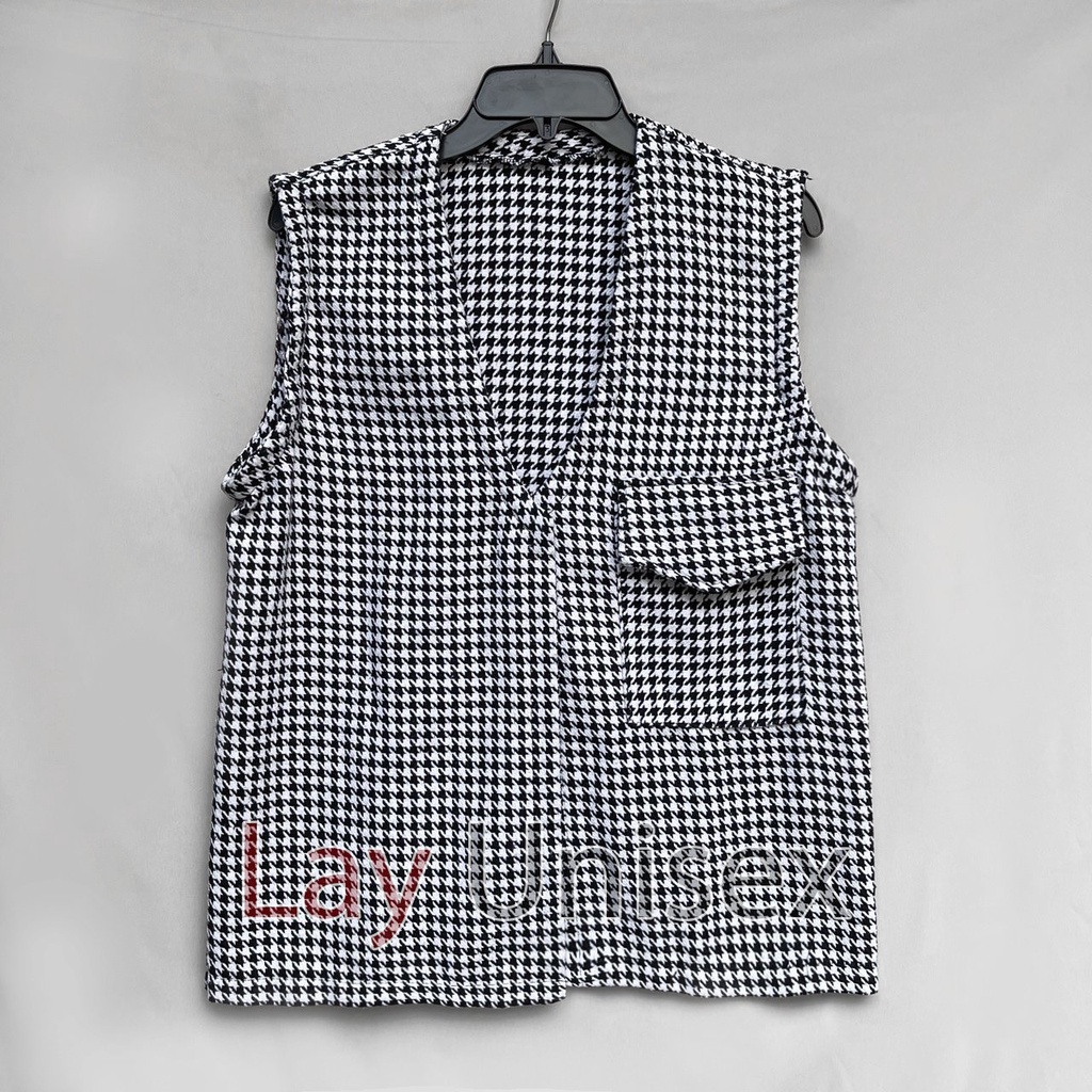 Áo gile nam Houndstooth túi hộp chất dạ tweet