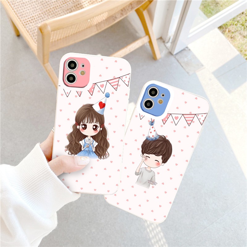 Ốp điện thoại iphone viền vuông cặp đôi Happy Birthday đủ mã cho iphone 7plus/8plus/6/6s/7/se2020/11/12/13pro/x/xr/xsmax