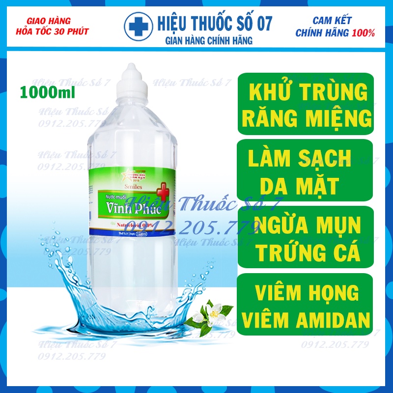 [Giao hoả tốc HCM] Nước muối Vĩnh Phúc Smile chai 500ml - 1000ml Nước súc miệng