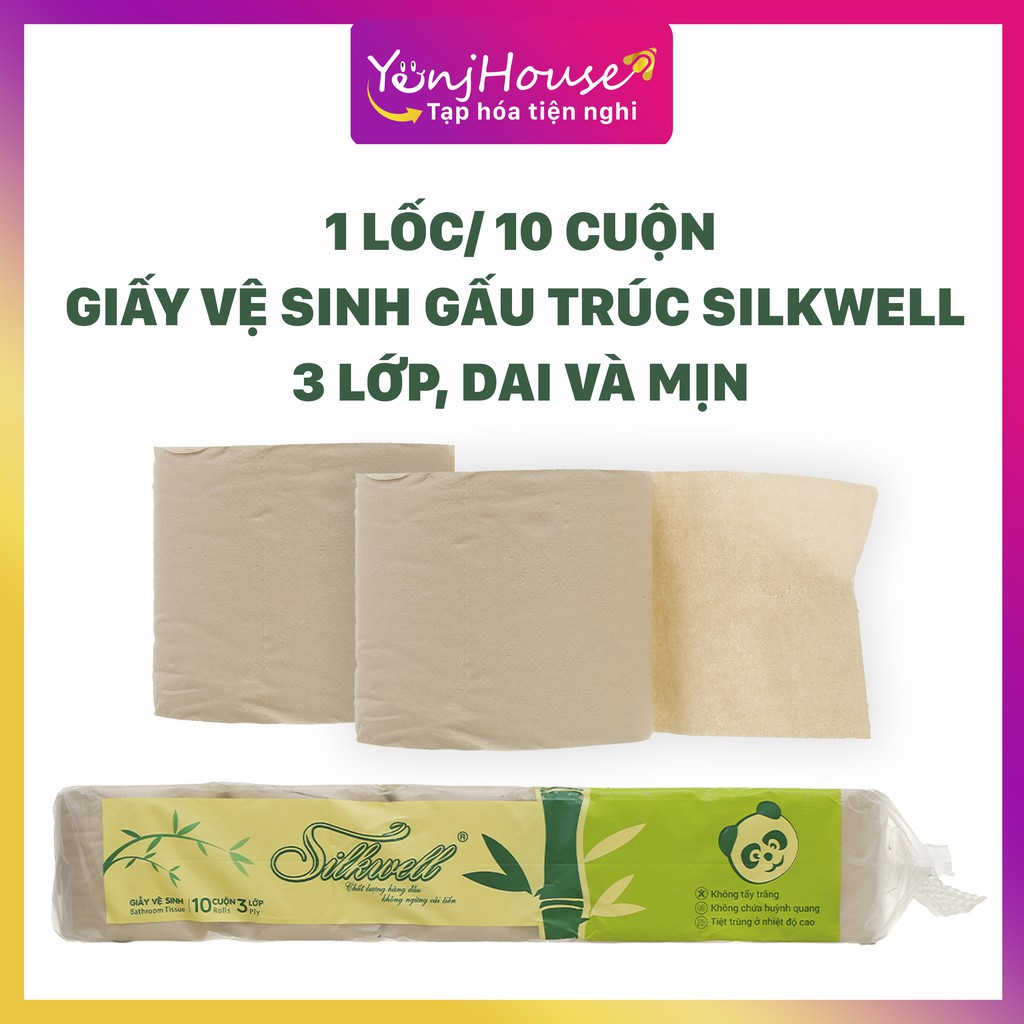 (1 LỐC/ 10 CUỘN ) Giấy vệ sinh gấu trúc SILKWELL 3 lớp dai và mịn