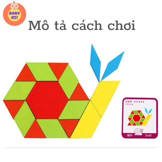 Bộ ghép hình Pattern Block bằng gỗ 155 chi tiết, sáng tạo cho giáo dục mầm non, phát triển trí tuệ cho trẻ từ 3 - 7 tuổi