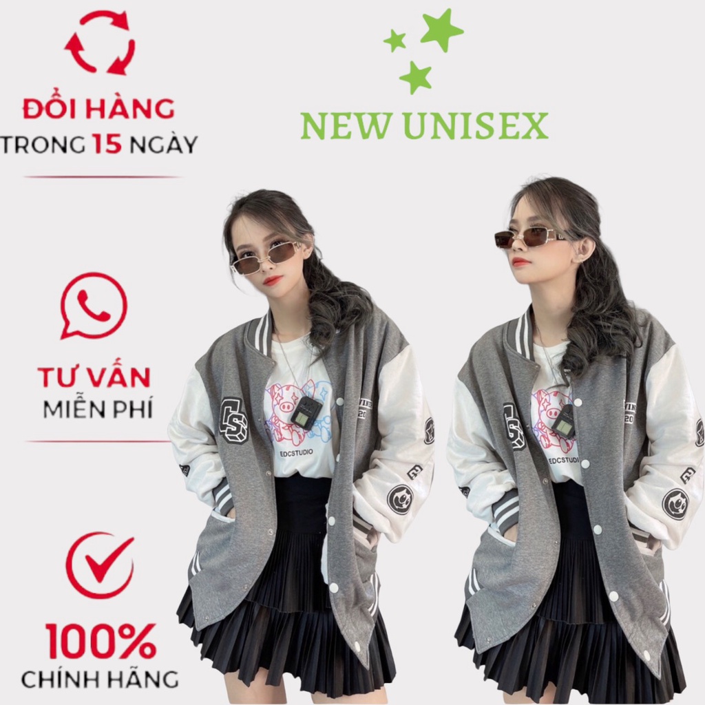 Áo Khoác Nỉ Bomber Chữ CS Nữ Phong Cách Trẻ Unisex Hot Trend
