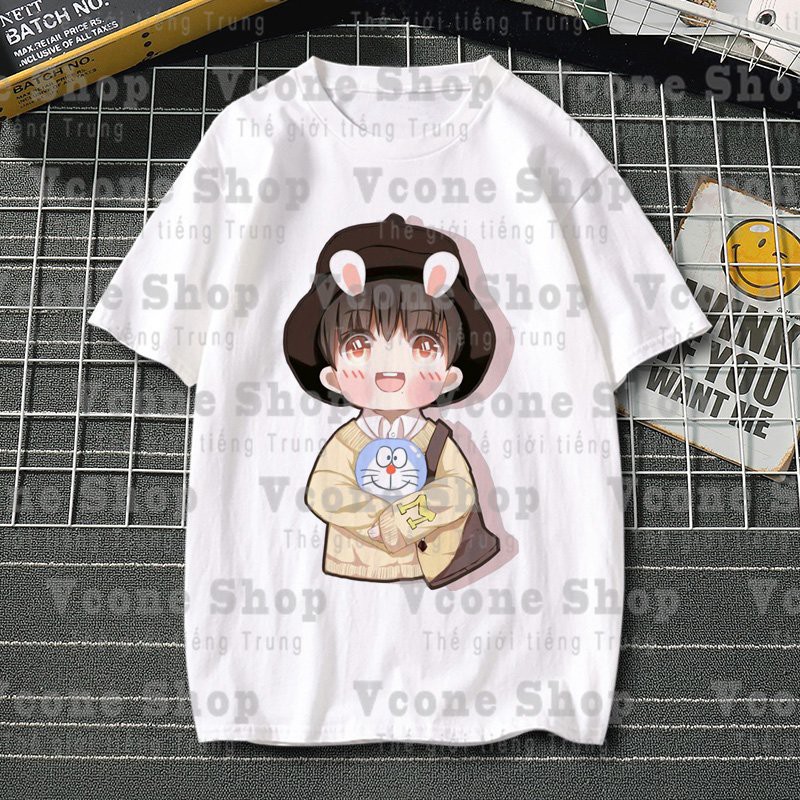 Áo thun phông trắng in hình Tiêu Chiến Chibi idol thần tượng diễn viễn hoa ngữ thời trang