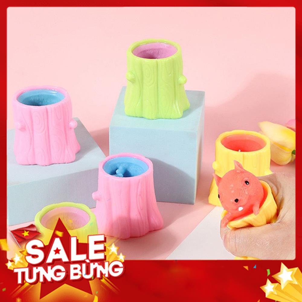 Chó Pug Xả Stress, Heo Hồng, Sóc Trốn gốc cây Silocon co dãn dẻo dai, Đồ Chơi nắn bóp Silicon Thư Giãn MSP55539