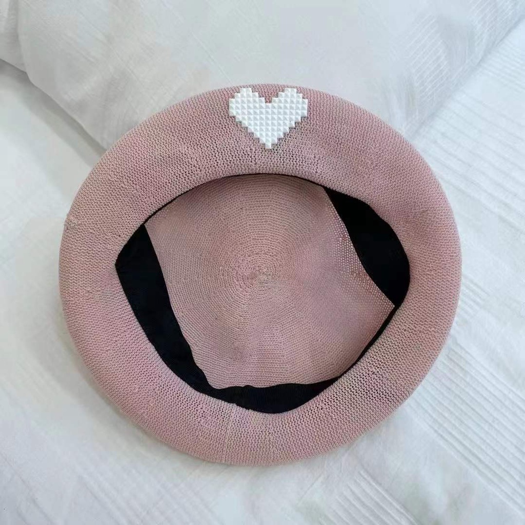 Mũ nồi bằng cotton lanh thêu hình trái tim thời trang Hàn Quốc