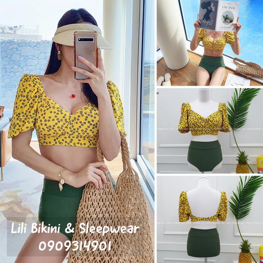 (Có hình thật) Bikini, đồ bơi 2 mảnh trẻ trung màu vàng, xanh tươi sáng, áo tôn ngực quần cạp cao khoe dáng