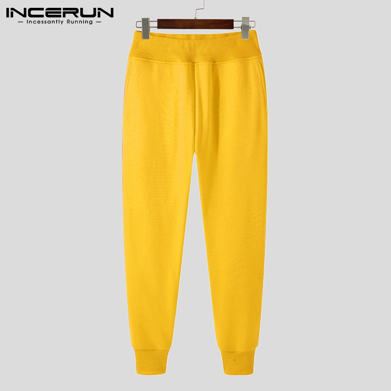 Quần dài INCERUN lưng cao dáng rộng co giãn màu trơn dành cho nam