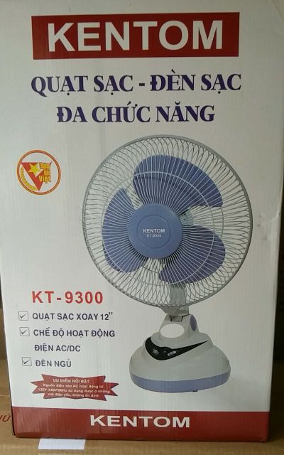 (CÓ SẴN) QUẠT SẠC CÓ ĐÈN ĐA CHỨC NĂNG KENTOM KT9300