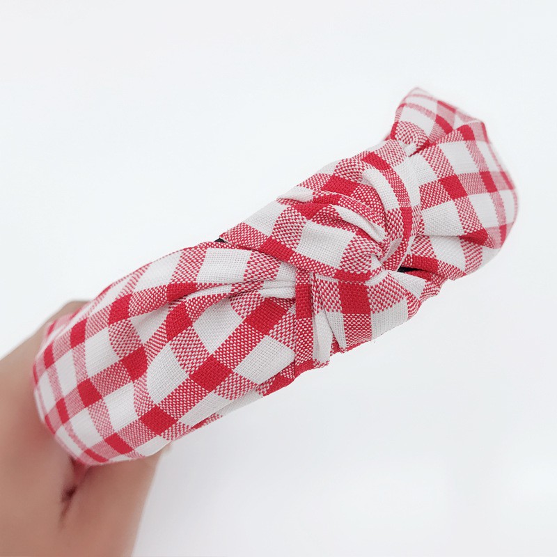 Băng đô vải bản rộng thắt nút họa tiết sọc caro phong cách Hàn Quốc thời trang dành cho nữ