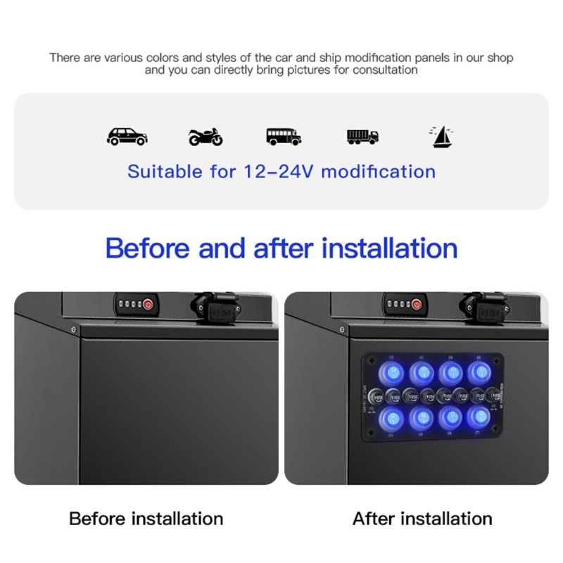 Ổ Cắm Sạc USB 8 Vị Trí On / off Có Công Tắc Vôn Kế Cho Xe Tải / Tàu Thuyền