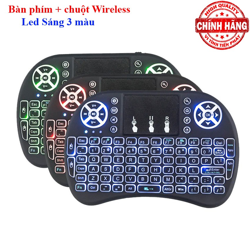 Bàn phím kiêm chuột cảm ứng không dây đèn LED 3 màu Keyboard Mini i8 - cho Smart TV, PC, Android Box ... MWK08 UKB500