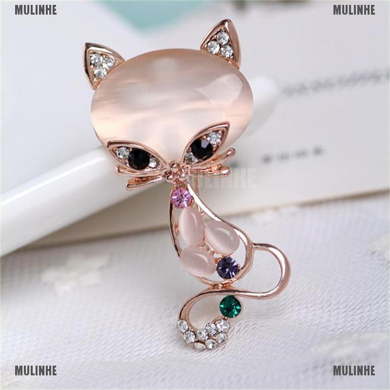 Ghim Cài Áo Hình Con Cáo Đính Đá Opal Dễ Thương