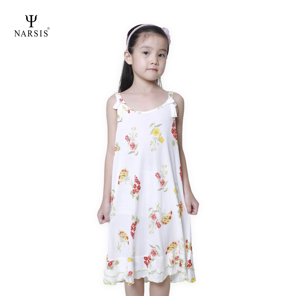 Váy bé gái Narsis KB0013 chất Cotton Rayon màu trắng ngà hoa dây