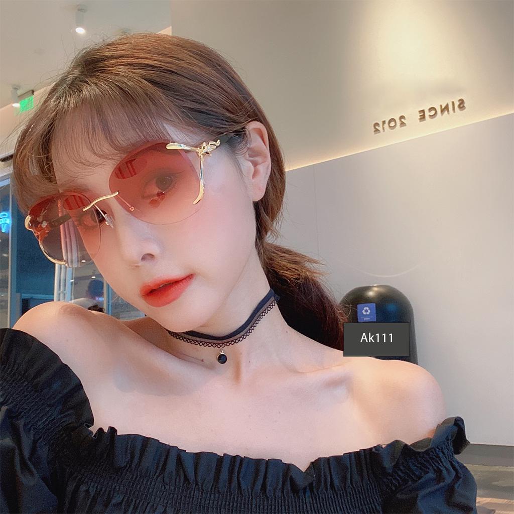 Mắt Kính Mát Nữ Đi Nắng Dịu Mắt Tròng Không Viền Ombre Độc Đáo Họa Tiết Hồ Ly Đính Đá Quyến Rũ Thời Trang AK111