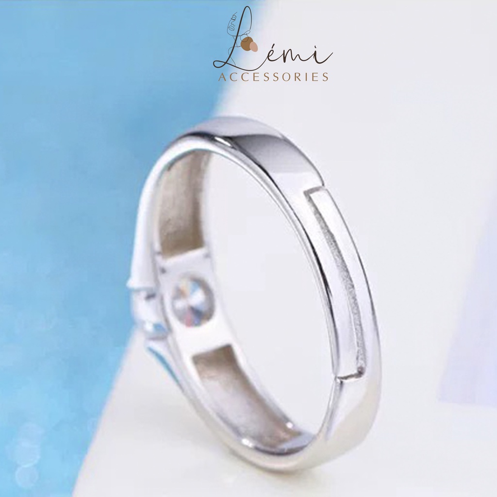 Nhẫn đôi nam nữ đính đá hồng tinh tế mạ bạc 925 có chốt thể chỉnh size phù hợp với ngón tay Lemi accessories