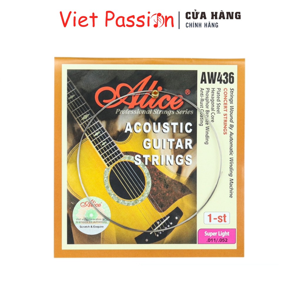 Dây lẻ 1, 2, 3, 4, 5, 6 cho đàn guitar acoustic bộ Alice A206, AW436 chính hãng