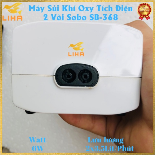 Máy Sủi Oxy 2 Vòi Sobo SB-368 Tích Điện  - Máy Oxy Tích Điện 2 Vòi Sobo Cho Hồ Cá