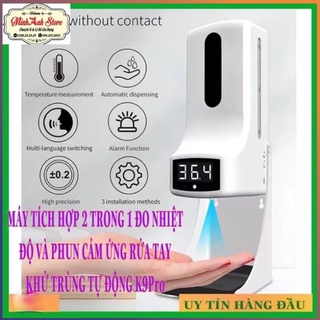 Máy phun dung dịch sát khuẩn,xà phòng rửa tay tự động_Máy khử khuẩn,đo thân nhiệt tự động 2 trong 1.K9PLUSH