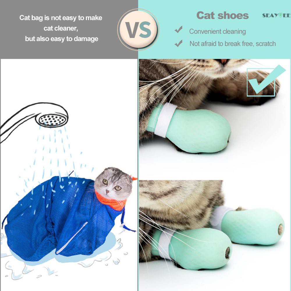 (Hàng Mới Về) Set 4 Túi Đựng Bảo Vệ Chống Xước Cho Mèo Cưng Khi Tắm