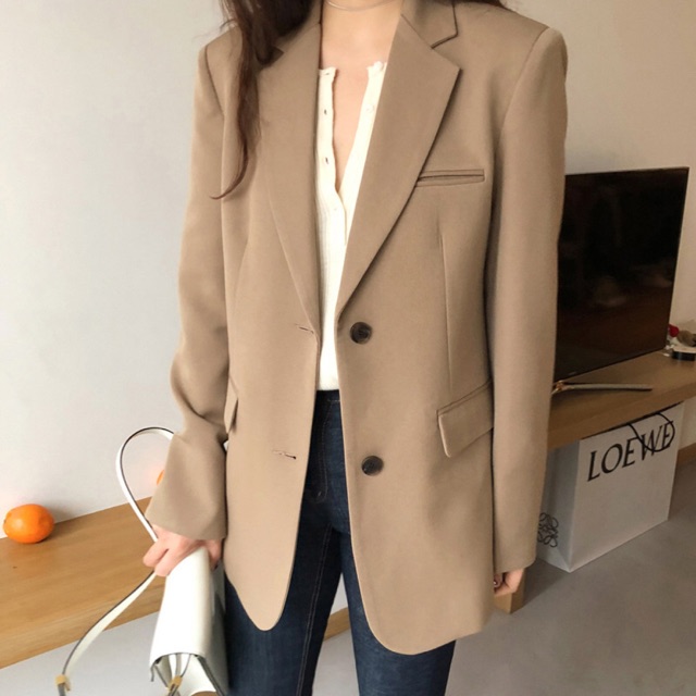 Sẵn M L Áo Blazer cúc tay basic