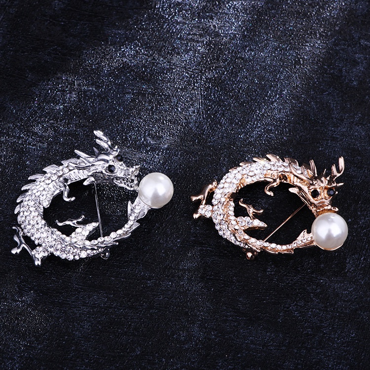 Trâm Cài Áo Hình Rồng Trung Hoa Đính Ngọc Trai Sáng Tạo Thời Trang Cho Nam