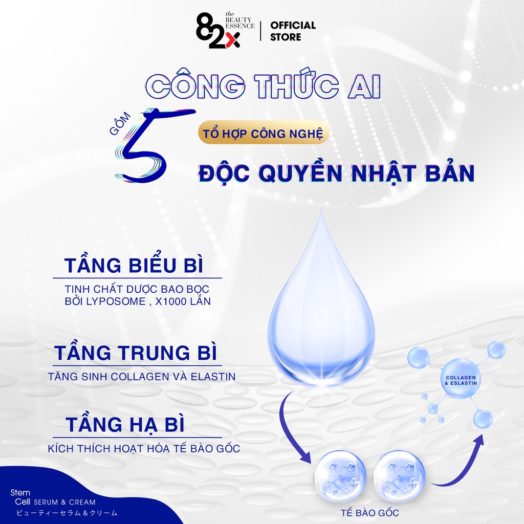 82X- Bộ đôi AI STEM CELL SERUM & CREAM dưỡng trắng, chống lão hóa hoàn hảo đến từ Nhật Bản với 10ml/chai và 10mg/hộp.