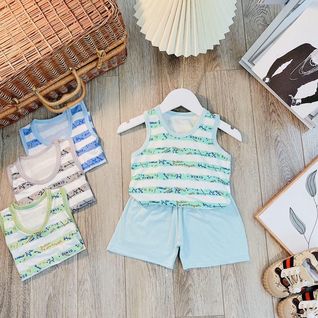 Bộ sát nách thun lạnh kẻ chữ cho bé 8-18kg