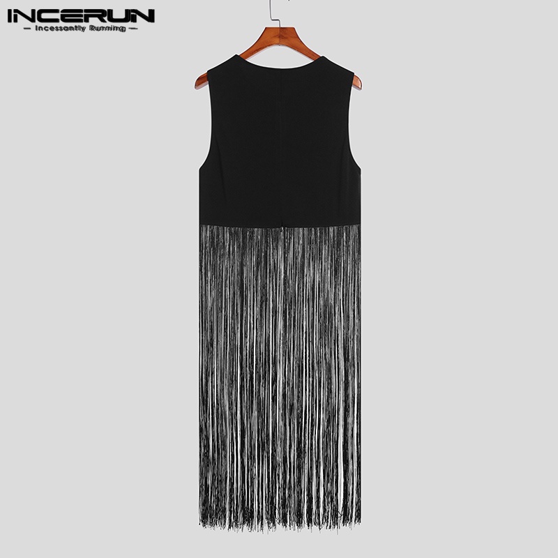 Áo ba lỗ INCERUN dáng dài phối tua rua độc đáo phong cách mùa hè năng động cho nam