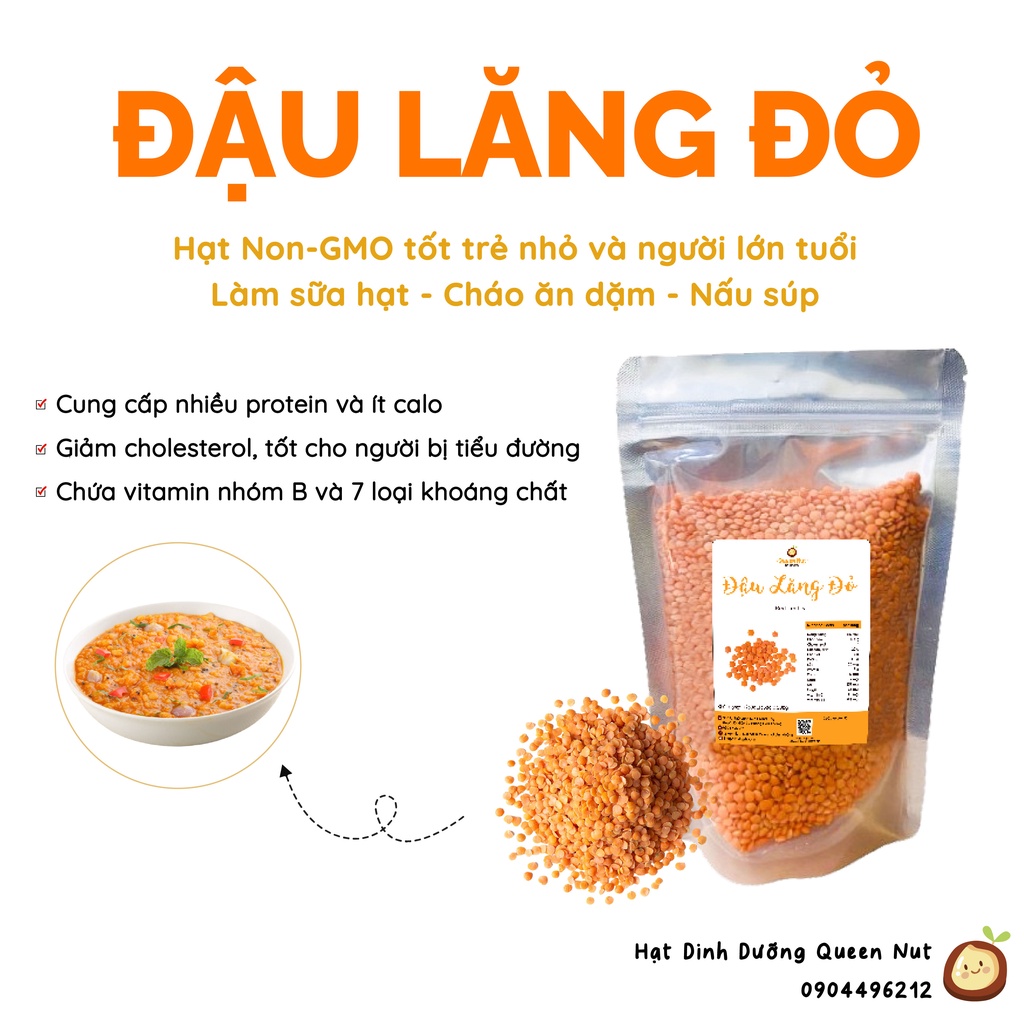 Đậu Lăng Đỏ Non-GMO 500G làm sữa hạt, nấu cháo, đồ ăn dặm - Tặng sổ tay công thức sữa hạt