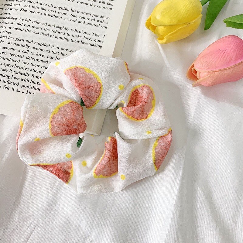 Dây buộc tóc scrunchies hoạ tiết trái cây ngọt ngào