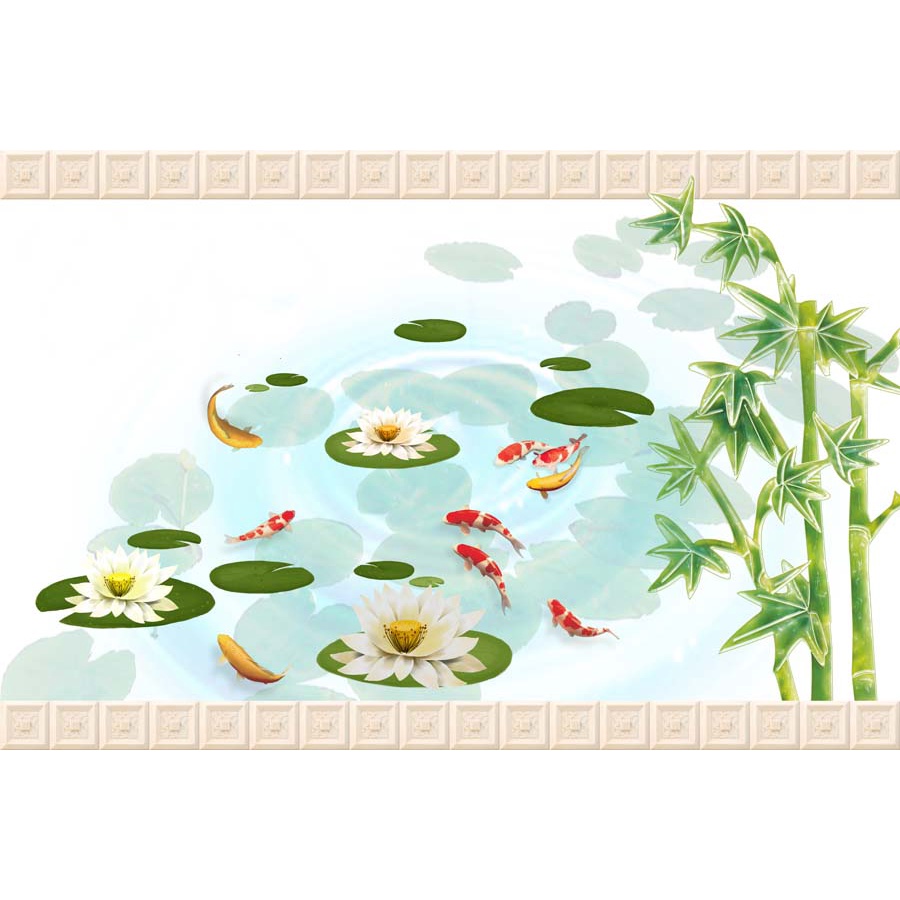 Tranh cá chép dán tường khổ lớn 3D, không giới hạn kích thước