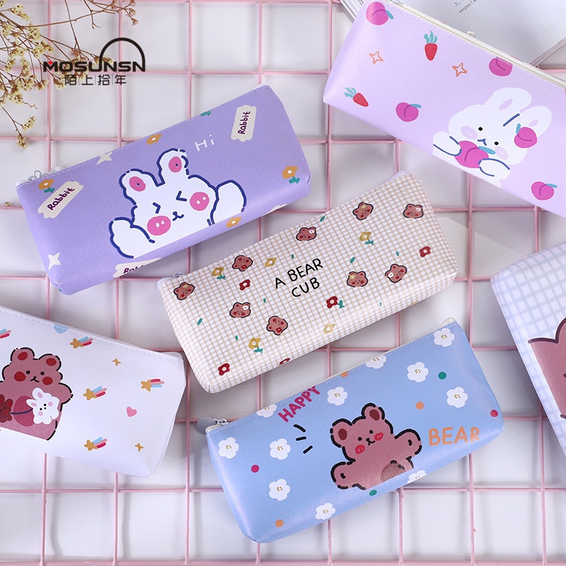 Bóp đựng bút viết có khóa kéo thiết kế họa tiết hoạt hình Hàn Quốc đáng yêu cho học sinh