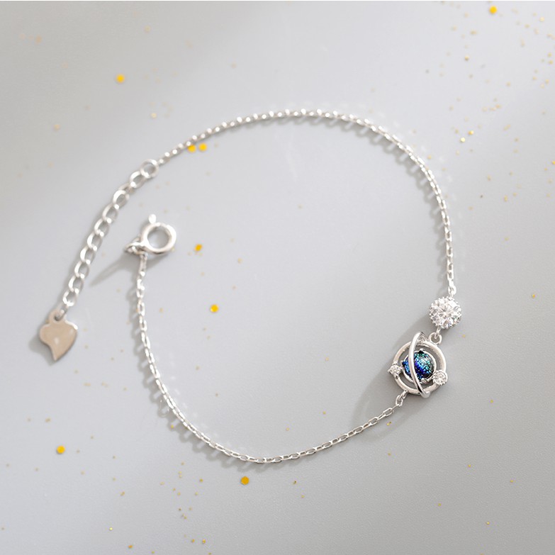 Vòng tay nữ lắc tay bạc s925 hành tinh xanh dương đính đá pha lê Cá jewelry LTB39
