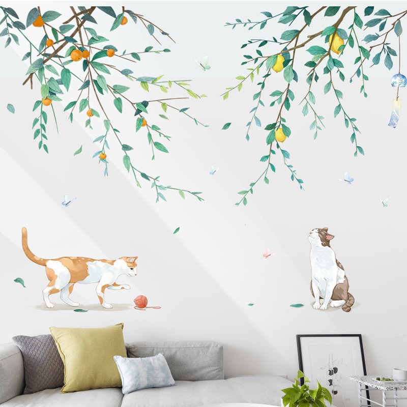 Decal dán tường lá phối mèo MS-69 [Sticker dán tường]