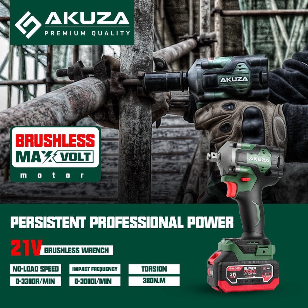 Máy Siết Bulong PIN AKUZA 380N.m / B1 - MKT380CP / Chân Pin Phổ Thông Makita / Dòng Compact Wrench - Thân Nhỏ Gọn