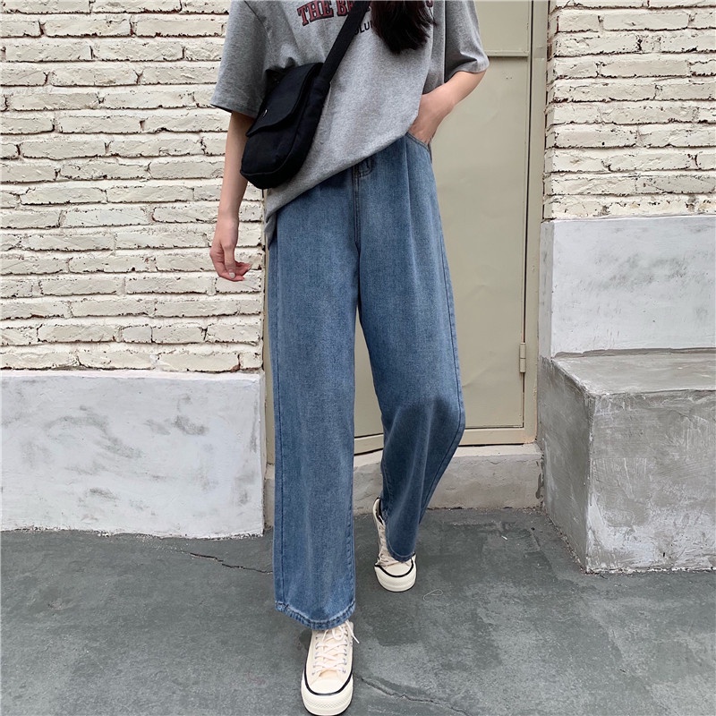 Quần jeans nữ lưng cao ống đứng thời trang Hàn