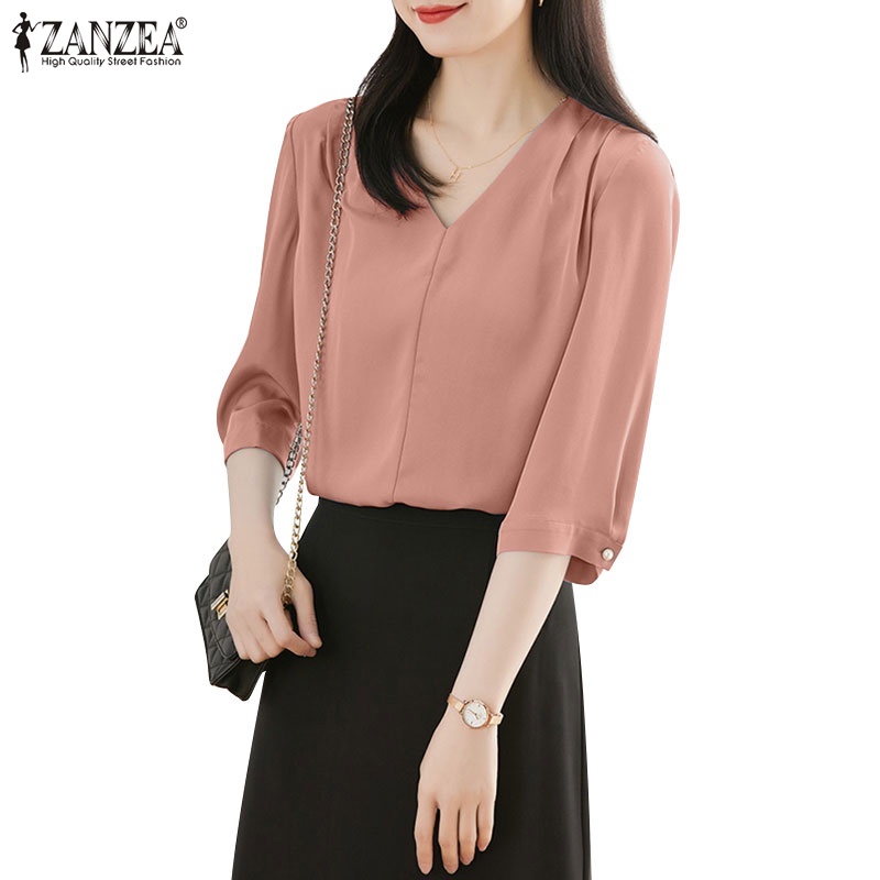 Zanzea Áo Kiểu Tay Lỡ 3 / 4 Cổ Chữ V Thời Trang Dành Cho Nữ