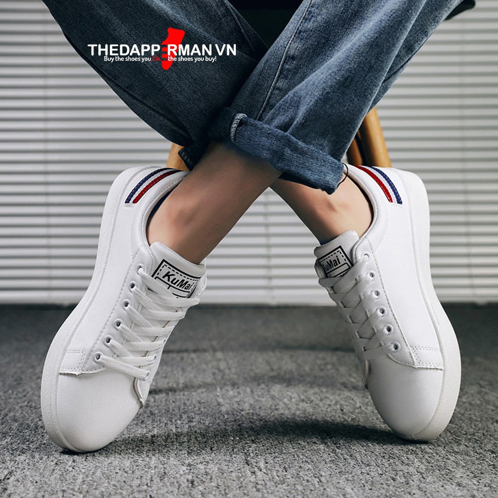 Giày thể thao sneaker nam THEDAPPERMAN TDM7635 chất liệu da, đế cao su nhiệt, siêu êm, phù hợp chạy bộ, màu trắng gót đỏ