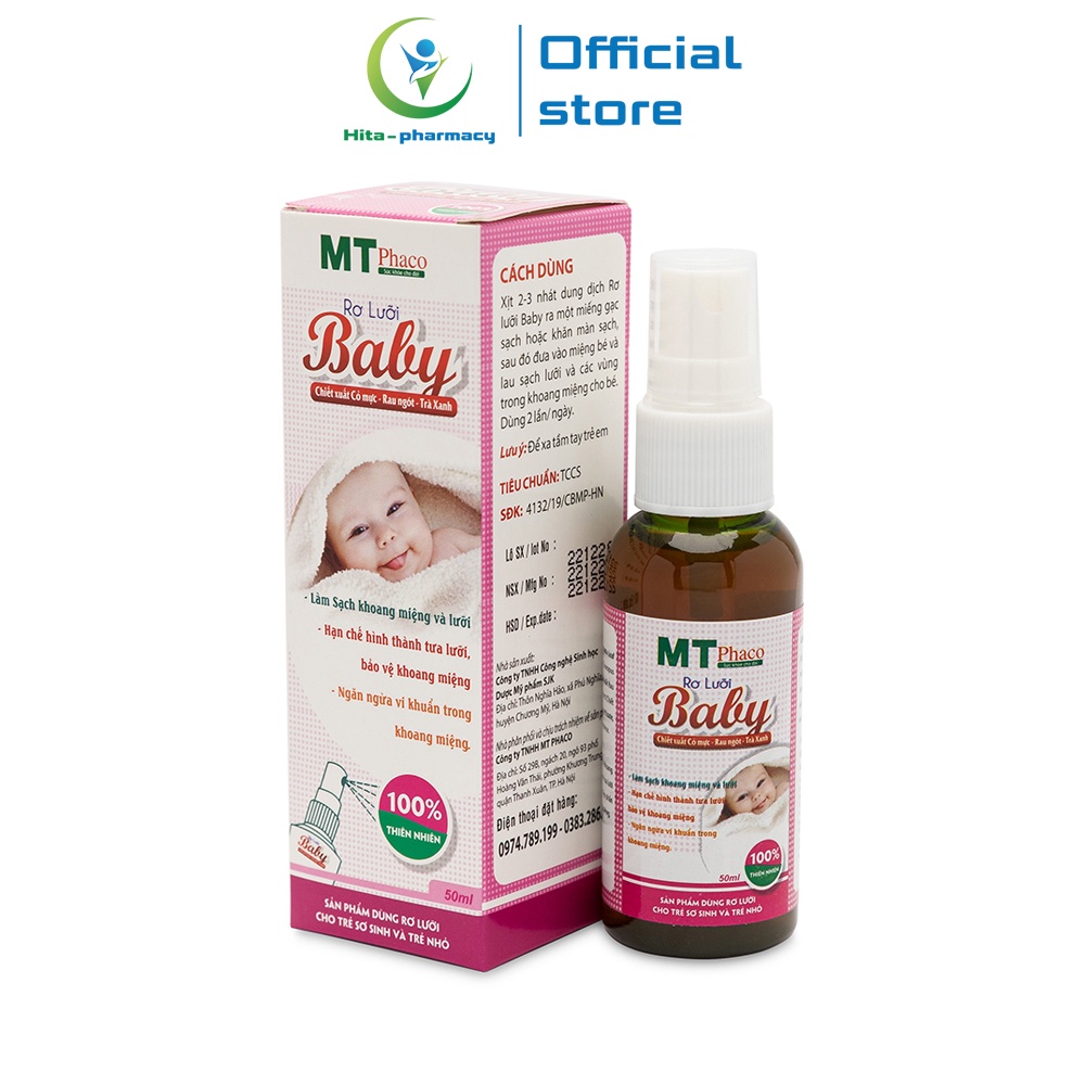 Dung dịch rơ lưỡi Baby MT Pharco chiết xuất cỏ mực, rau ngót, trà xanh 50ml [Rơ lưỡi Baby]