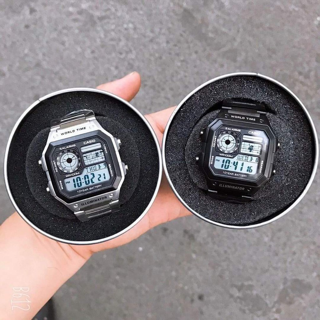 ĐỒNG HỒ NAM NỮ CASIO AE1200 WHD Dây Cao Su chống nước tốt mặt vuông đủ màu