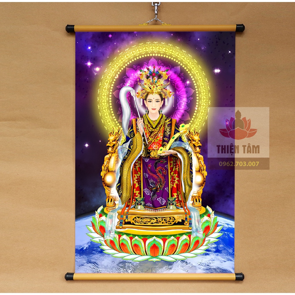 Tranh Mẹ Diêu Trì Địa Mẫu 40x60cm treo tường bằng vải phủ bóng cao cấp dày dặn
