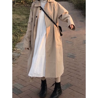 Áo trench coat kaki dáng dài màu kem freesize (có ảnh thật)