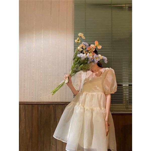 Váy babydoll công chúa bồng bềnh voan tơ, Đầm tiểu thư dáng xoè siêu sang chảnh