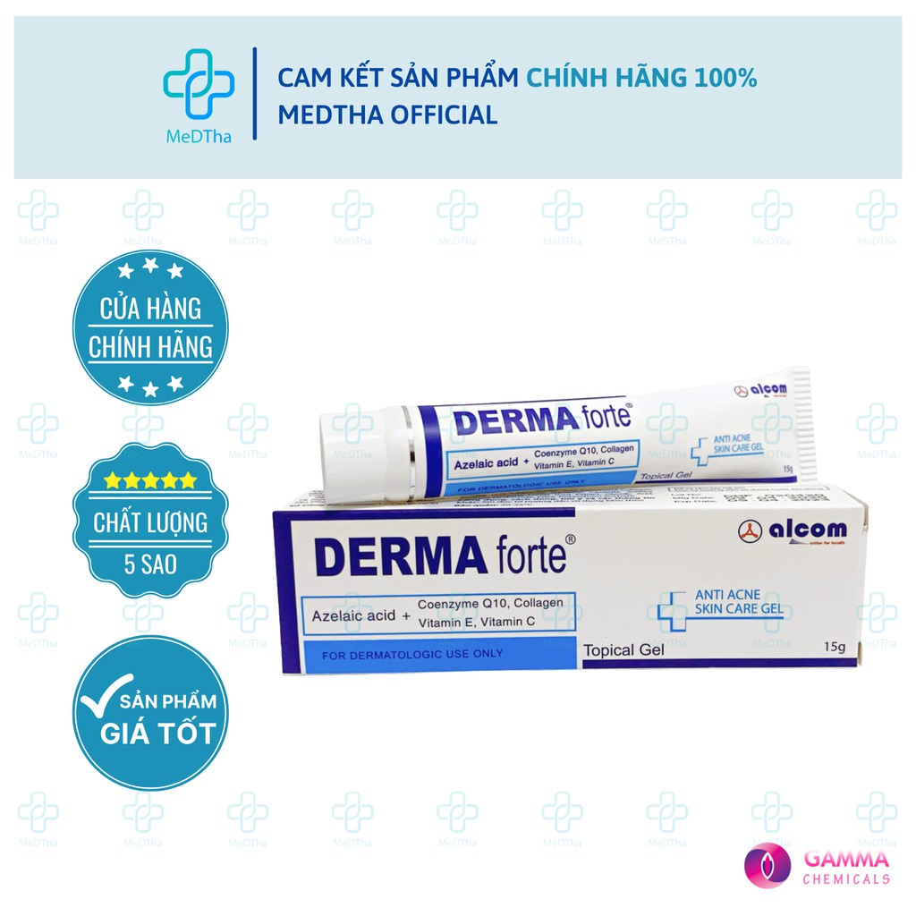 Derma Forte Gel 15g - Hỗ trợ Giảm Mụn Trứng Cá, Mụn Ẩn, Mờ Thâm Mụn, Mờ Sẹo, Dưỡng Da (Tuýp 15g) [Chính Hãng]