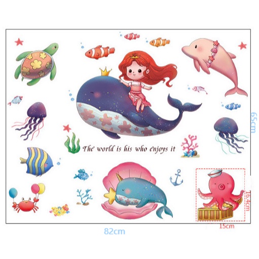 Decal trang trí tường - Nàng tiên cá dưới đại dương