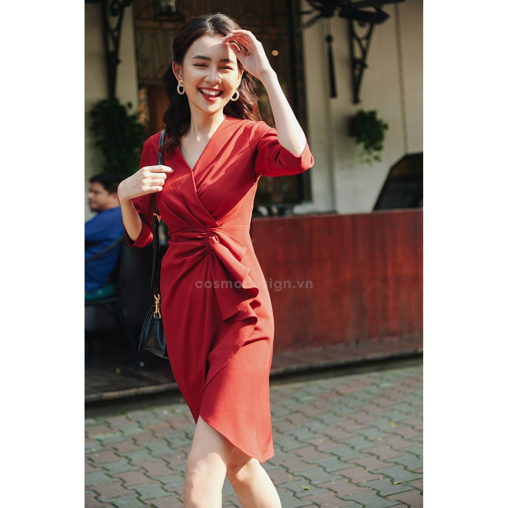 Váy Đỏ Xếp Bèo Dúm Thân Dưới