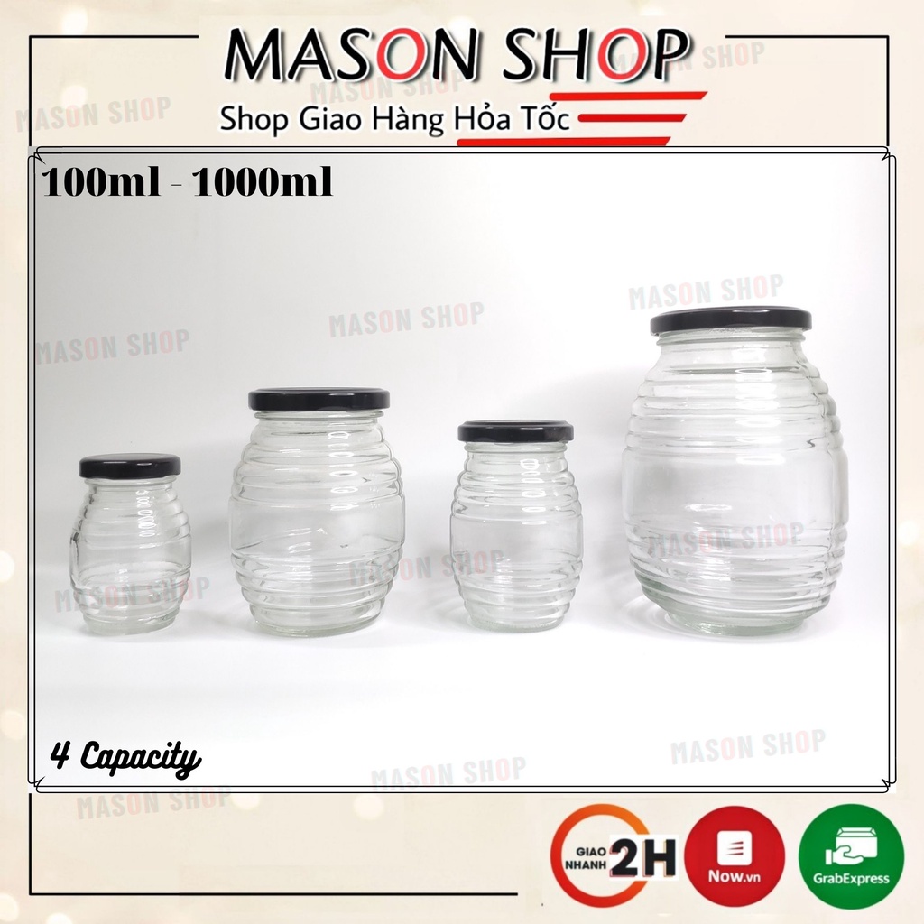 Lọ Hũ Thủy Tinh Đựng Mật Ong 100Ml 200Ml 350Ml 730Ml 🍀 Hũ Con Ong Đựng Thực Phẩm